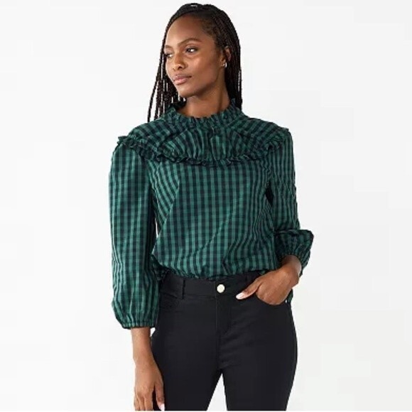 Women's DRAPER JAMES RSVP Ruffle Neck Top - Picture 1 of 14